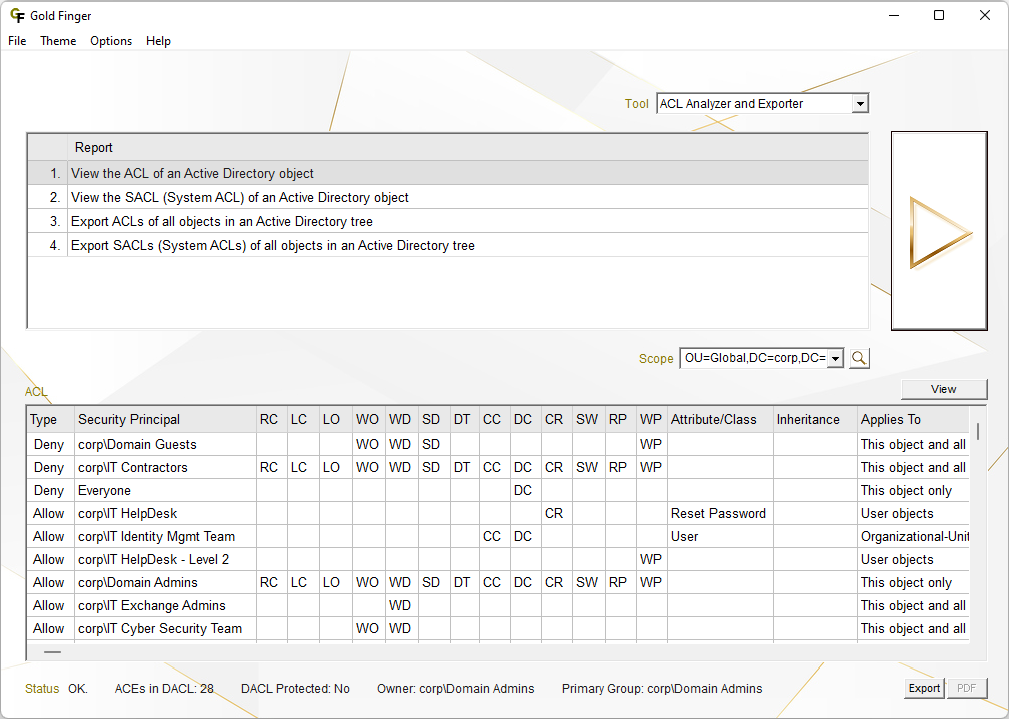 Active Directory ACL Analyzer and Exporter - Detailed View