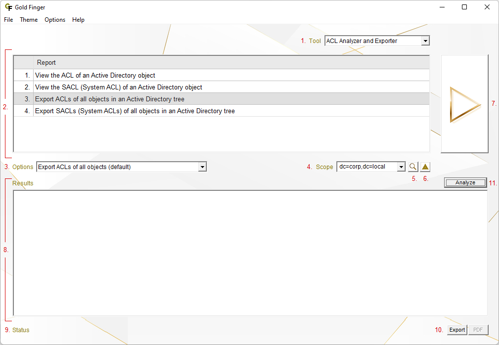 Active Directory ACL Analyzer and Exporter User Interface