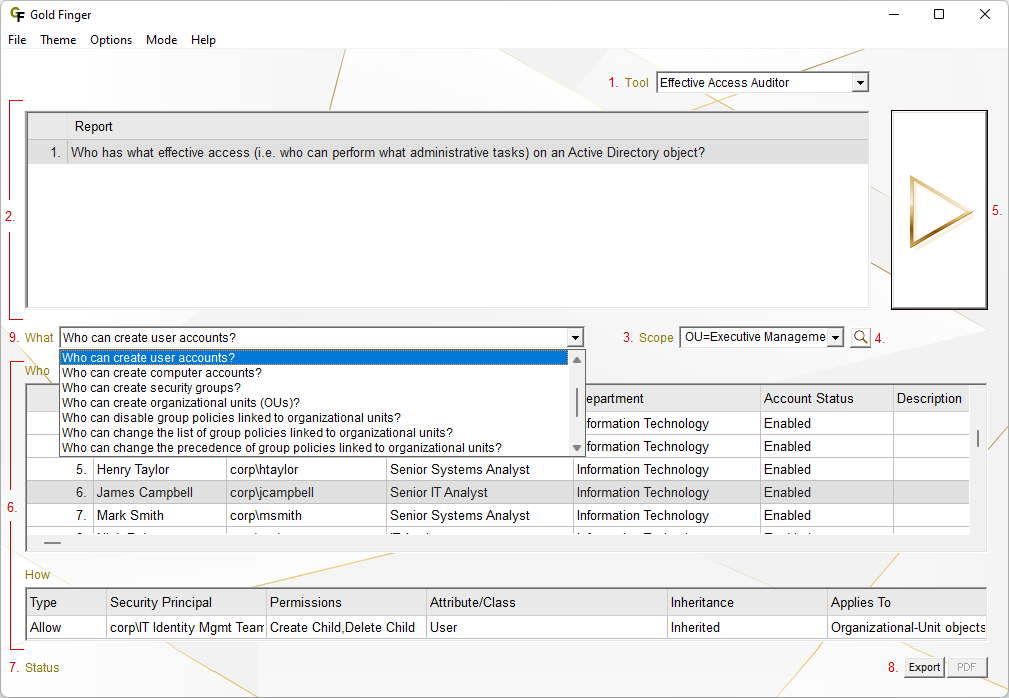 Active Directory Effective Access Auditor User Interface