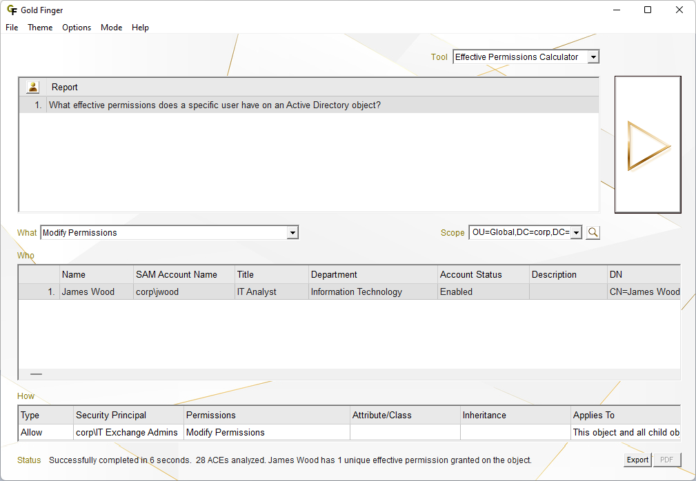 Active Directory Effective Permissions Calculator Single-User Mode