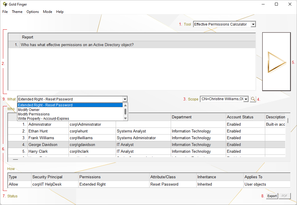 Active Directory Effective Permissions Calculator User Interface