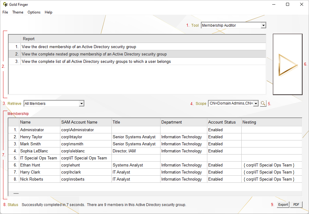 Active Directory Membership Auditor User Interface