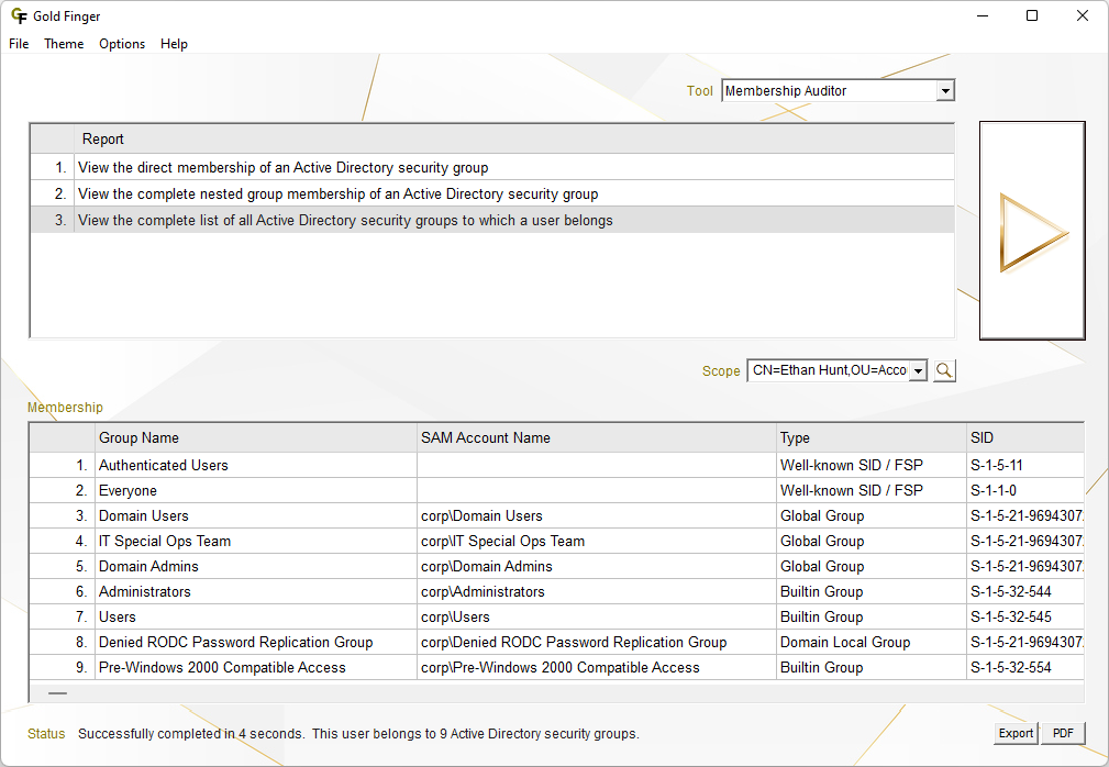 Active Directory Membership Auditor - User View