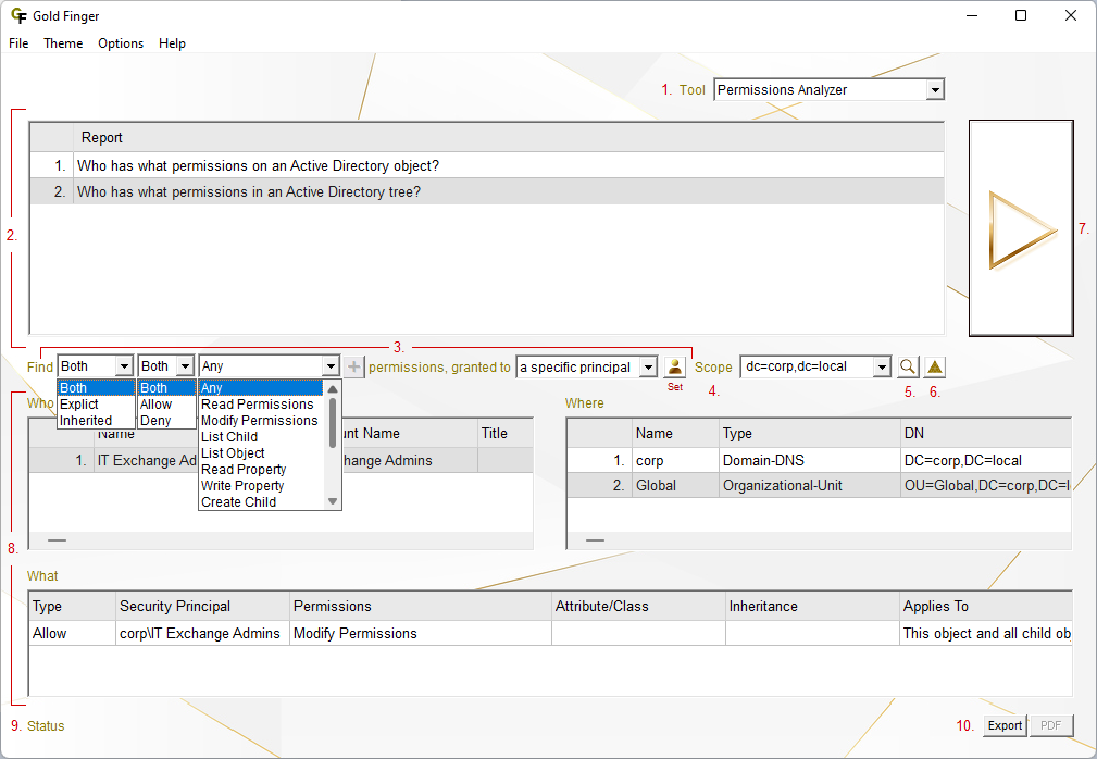Active Directory Permissions Analyzer User Interface