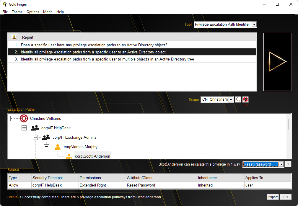 Active Directory Privilege Escalation Path Identifier Single-User Mode
