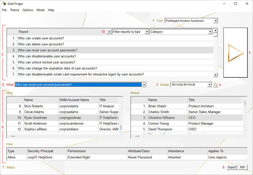 Active Directory Privileged Access Assessor User Interface