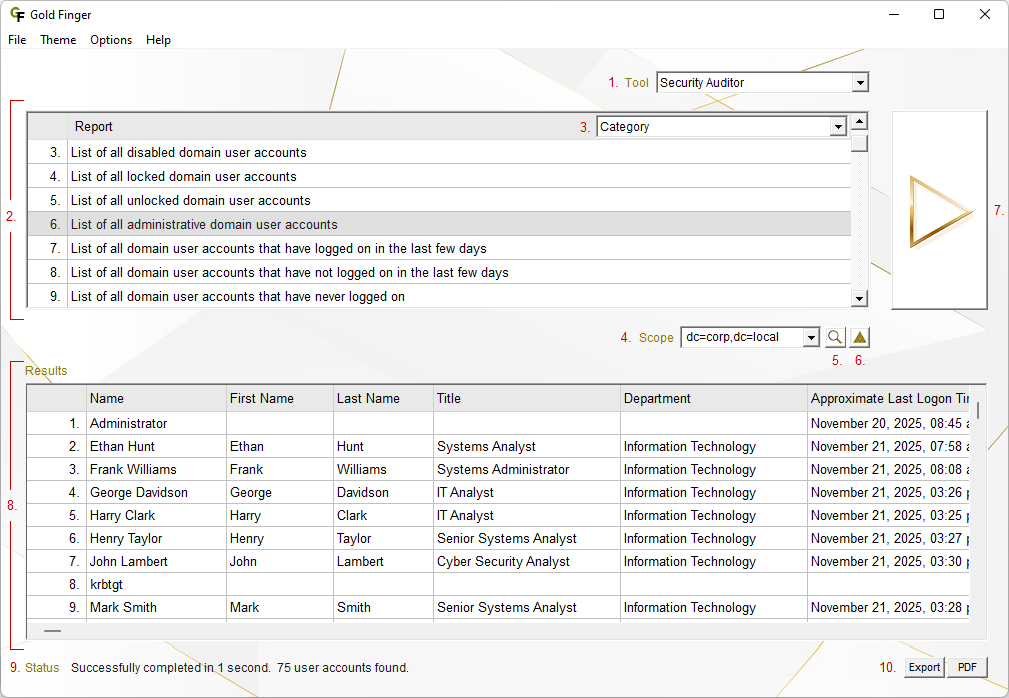 Active Directory Security Auditor User Interface